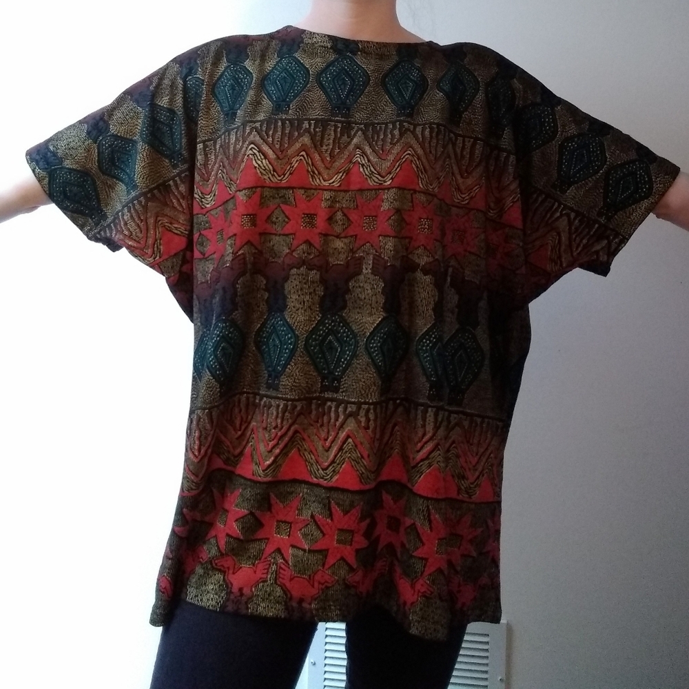 Vintage 80's Gold Tribal Print Batwing Top